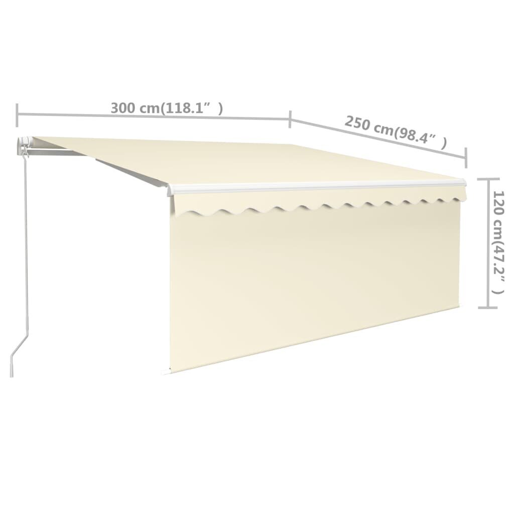 Manuāla izvelkama markīze ar žalūziju vidaXL, 3x2,5 m, krēmkrāsas cena un informācija | Saulessargi, markīzes un statīvi | 220.lv