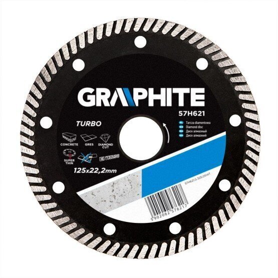 Dimanta griešanas disks Graphite, 125x22,2mm cena un informācija | Rokas instrumenti | 220.lv