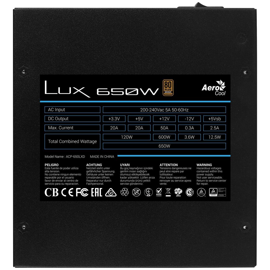 Aerocool Aerolux-650-80BRONZE cena un informācija | Barošanas bloki (PSU) | 220.lv