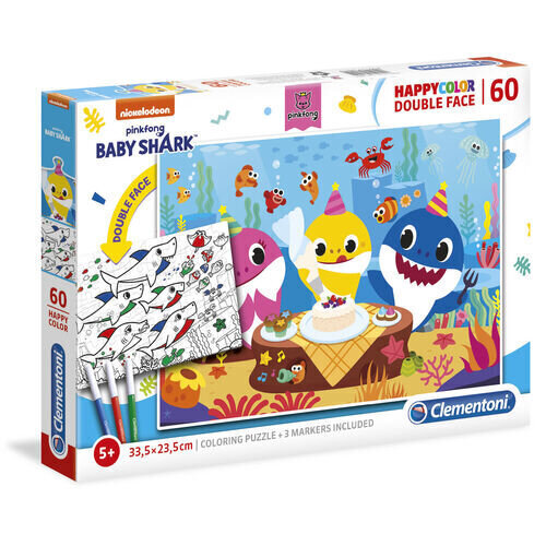 Divpusēja puzle Clementoni Baby Shark, 60 d. cena un informācija | Puzles, 3D puzles | 220.lv
