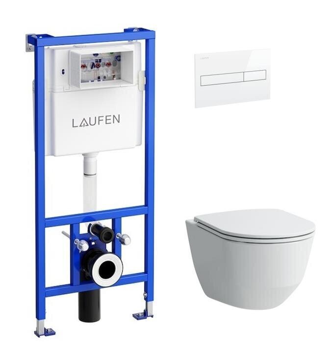 WC komplekts Laufen Pro + LIS CW1 + Slim lēni nolaižam vāks + balta poga cena un informācija | Tualetes podi | 220.lv