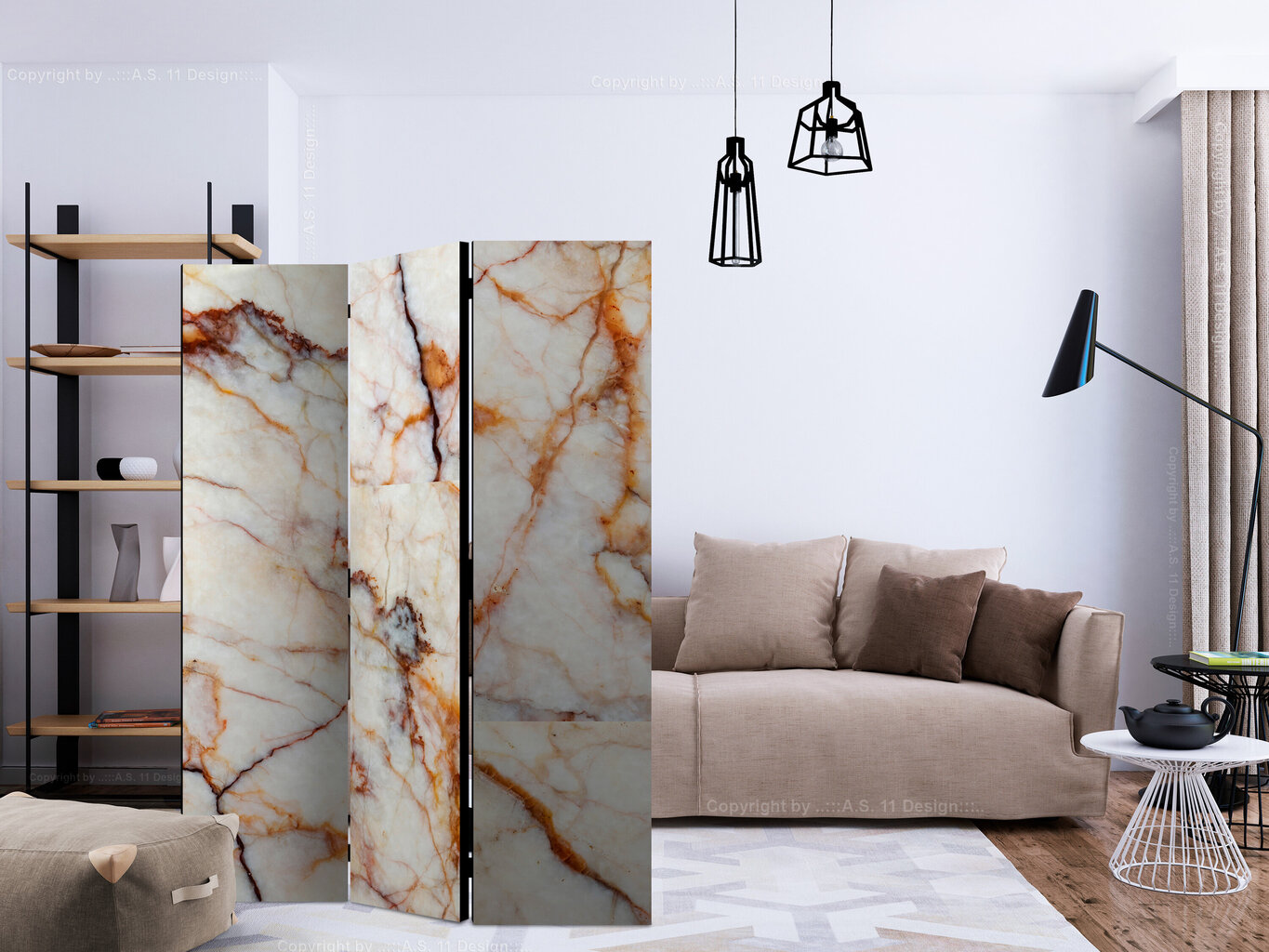 3-daļīgs aizslietnis - Marble Plate [Room Dividers] cena un informācija | Aizslietņi | 220.lv