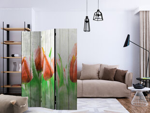 3-daļīgs aizslietnis - Red tulips on wood [Room Dividers] cena un informācija | Aizslietņi | 220.lv