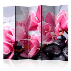 5-daļīgs aizslietnis - Orchid flowers with zen stones II [Room Dividers] cena un informācija | Aizslietņi | 220.lv