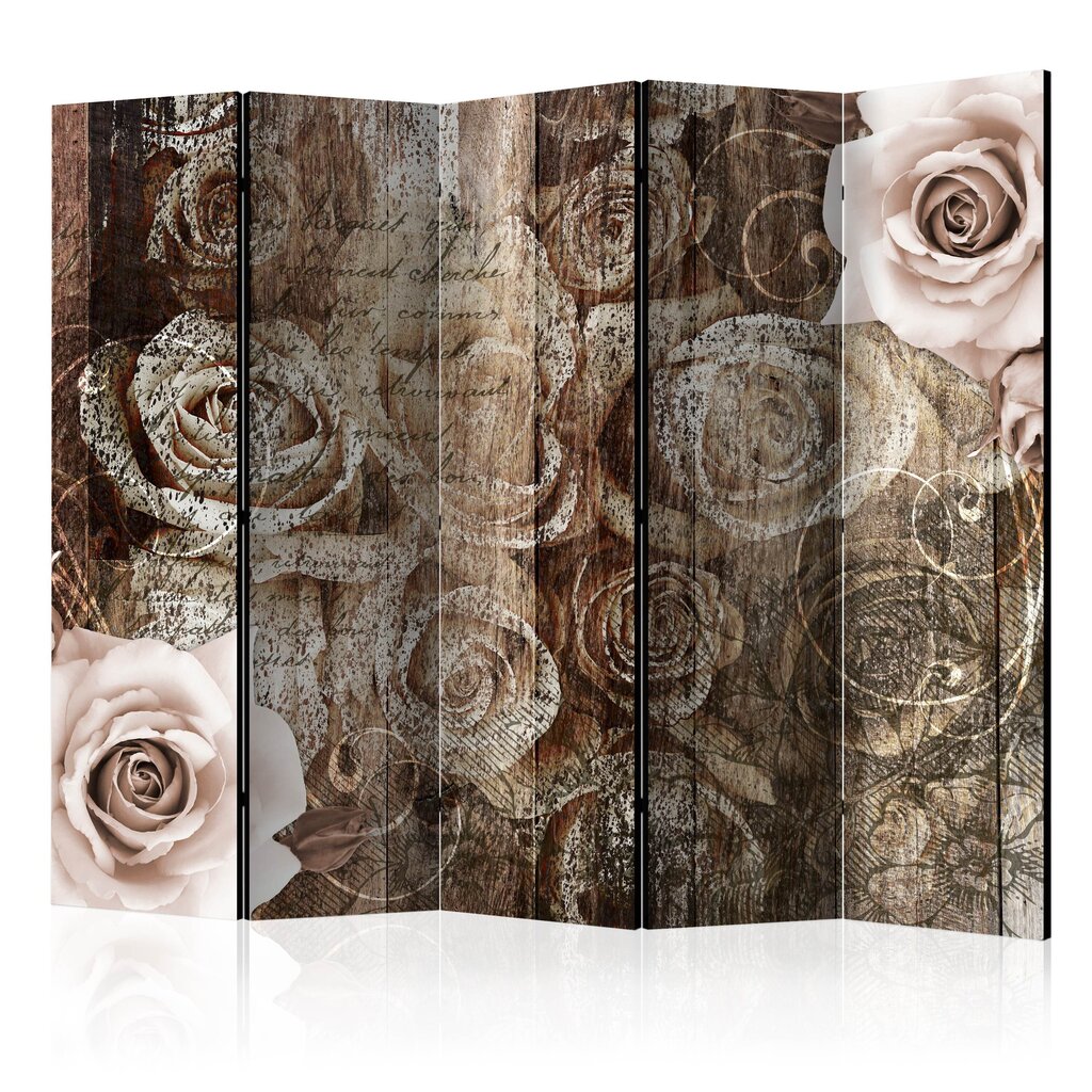 5-daļīgs aizslietnis - Old Wood & Roses II [Room Dividers] cena un informācija | Aizslietņi | 220.lv