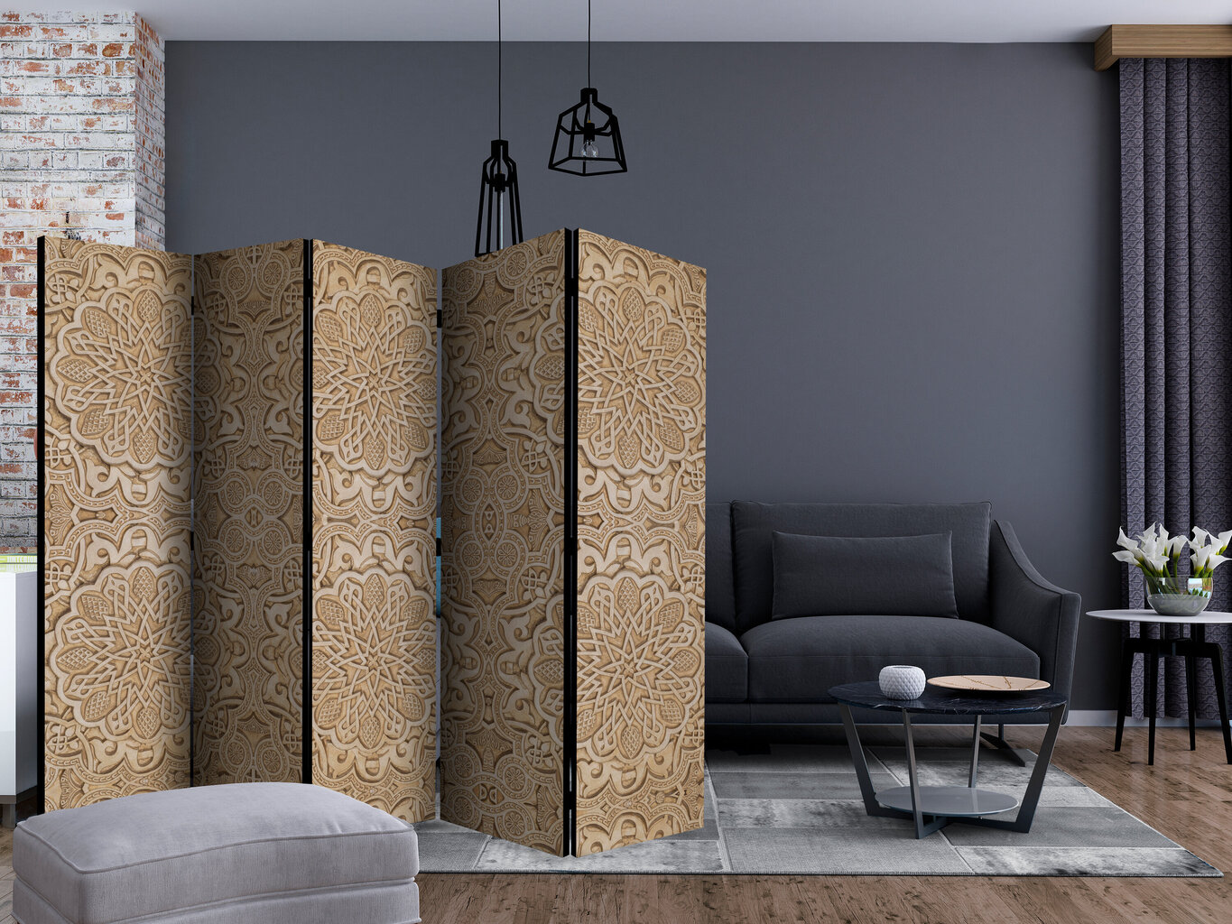 5-daļīgs aizslietnis - Sand ornament II [Room Dividers] cena un informācija | Aizslietņi | 220.lv