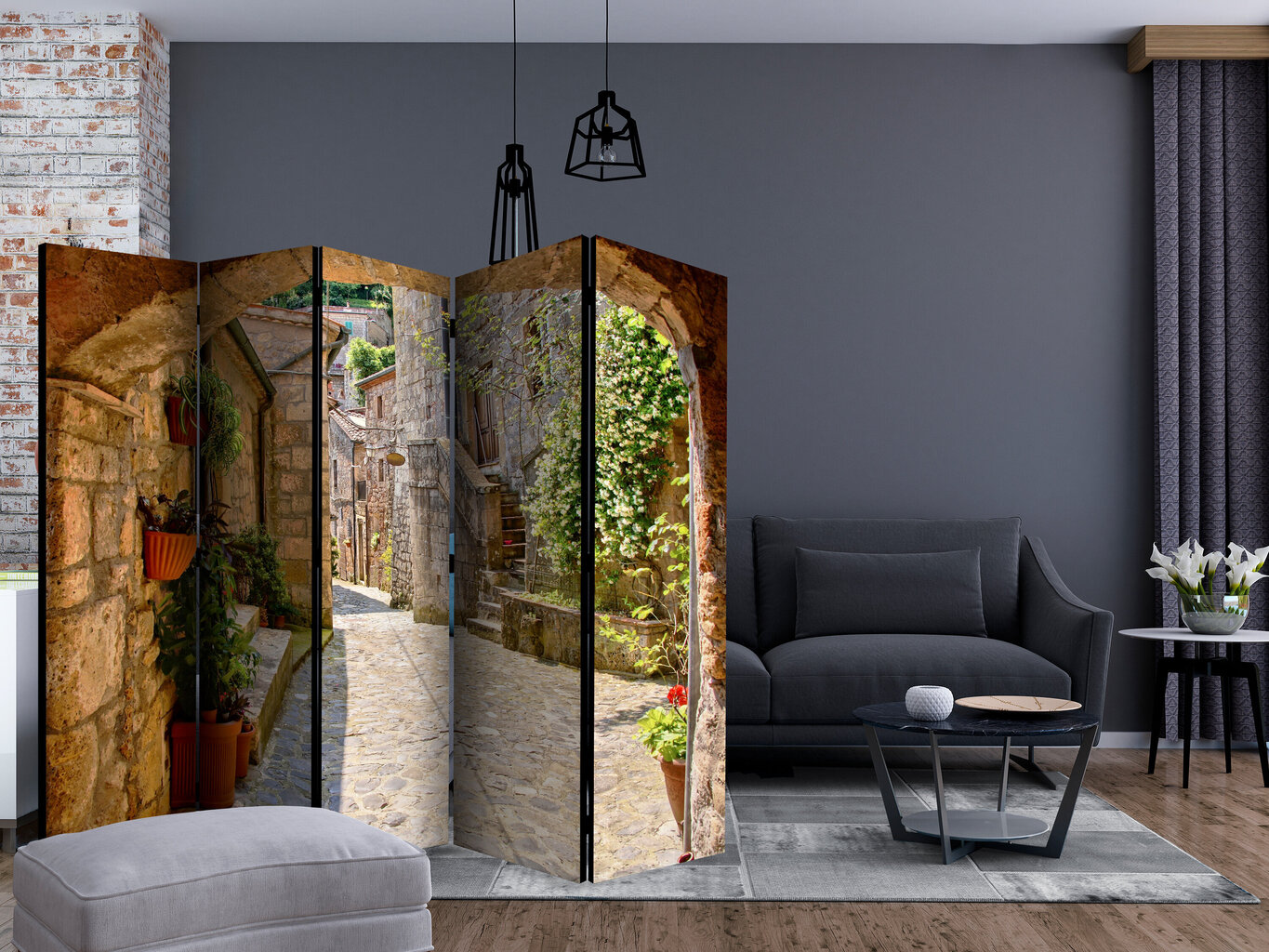 5-daļīgs aizslietnis - Provincial alley in Tuscany II [Room Dividers] цена и информация | Aizslietņi | 220.lv