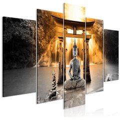 Glezna - Buddha Smile (5 Parts) Wide Orange cena un informācija | Gleznas | 220.lv
