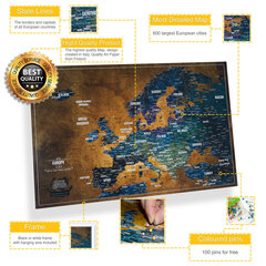 Карта Европы с булавками 59,5 x 42 см цена и информация | Карты мира | 220.lv