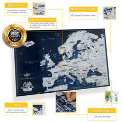 Eiropas karte ar piespraudēm 59,5 x 42 cm cena un informācija | Pasaules kartes | 220.lv