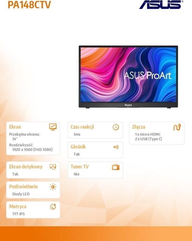 Asus PA148CTV cena un informācija | Monitori | 220.lv