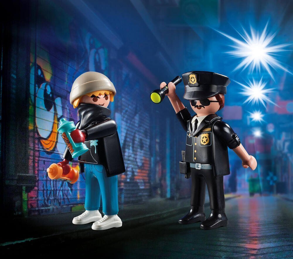 70822 PLAYMOBIL, DuoPack Policists un ielas mākslinieks cena un informācija | Konstruktori | 220.lv