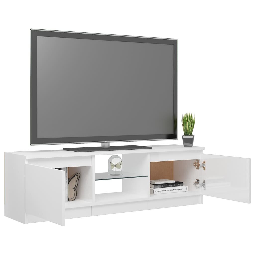 vidaXL TV skapītis ar LED lampiņām, spīdīgi balts, 120x30x35,5 cm cena un informācija | TV galdiņi | 220.lv