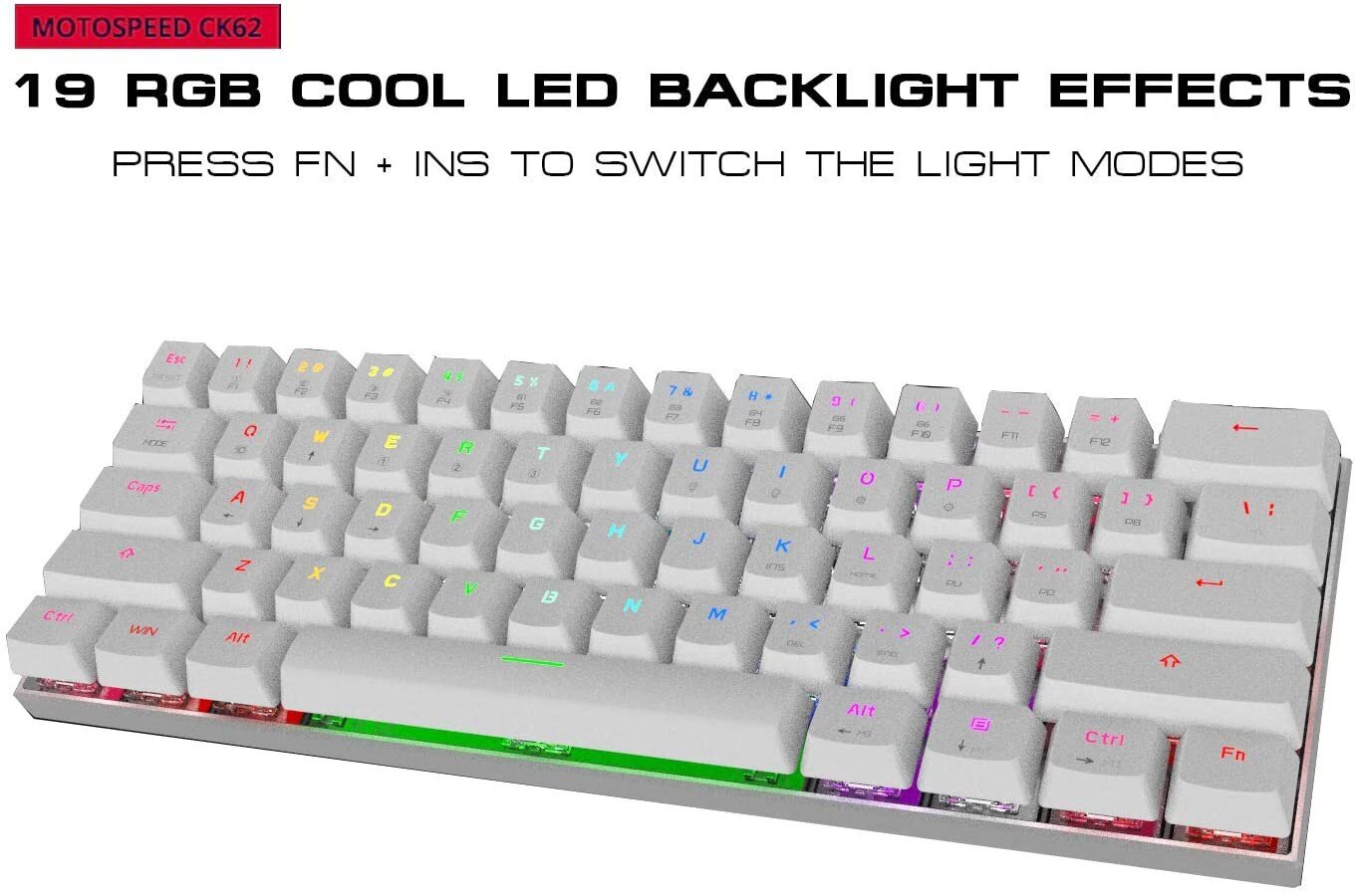 Tastatūra Motospeed CK62 balta bezvadu 60% ar RGB fona apgaismojumu cena un informācija | Klaviatūras | 220.lv