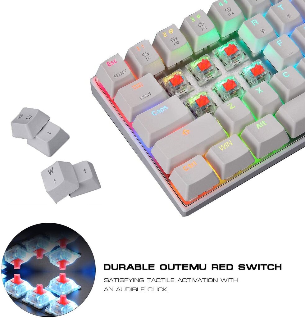 Tastatūra Motospeed CK62 balta bezvadu 60% ar RGB fona apgaismojumu cena un informācija | Klaviatūras | 220.lv