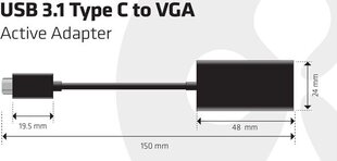 Club 3D CAC-1502, USB-C/VGA, 0.15 m цена и информация | Кабели и провода | 220.lv