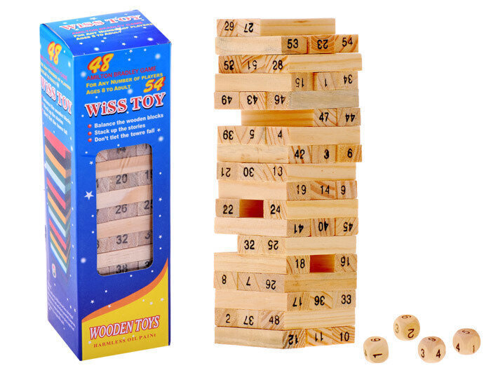 Koka klucīšu tornis Wooden Toys, 54 gab. cena un informācija | Attīstošās rotaļlietas | 220.lv