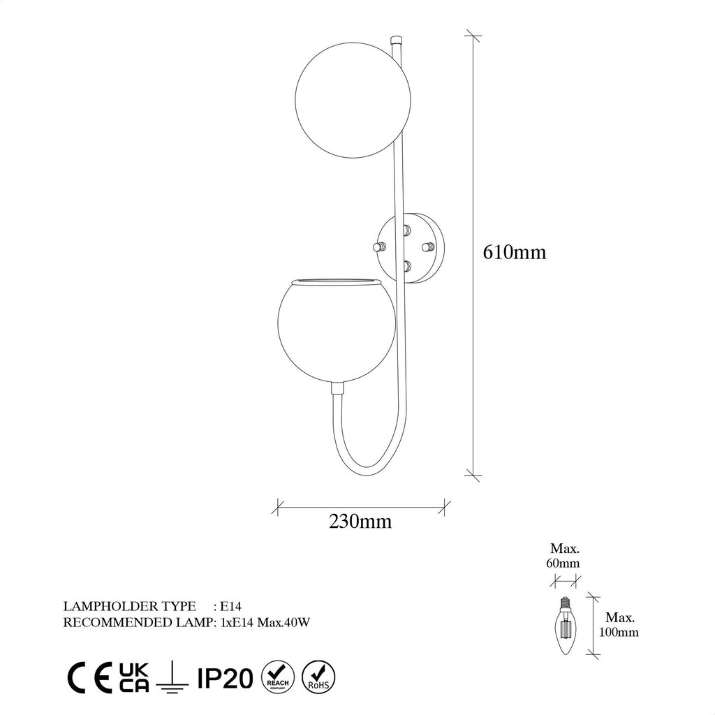 Sienas lampa 942FLG2158 cena un informācija | Sienas lampas | 220.lv