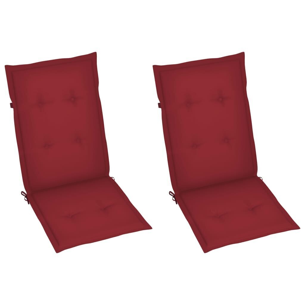 vidaXL dārza krēsli, 2 gab., vīnsarkani matrači, masīvs tīkkoks cena un informācija | Dārza krēsli | 220.lv