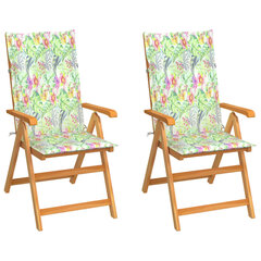vidaXL dārza krēsli, 2 gab., matrači ar lapu apdruku, masīvs tīkkoks cena un informācija | Dārza krēsli | 220.lv