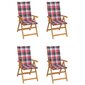 vidaXL dārza krēsli, matrači ar četrstūriem, 4 gab., masīvs tīkkoks cena un informācija | Dārza krēsli | 220.lv