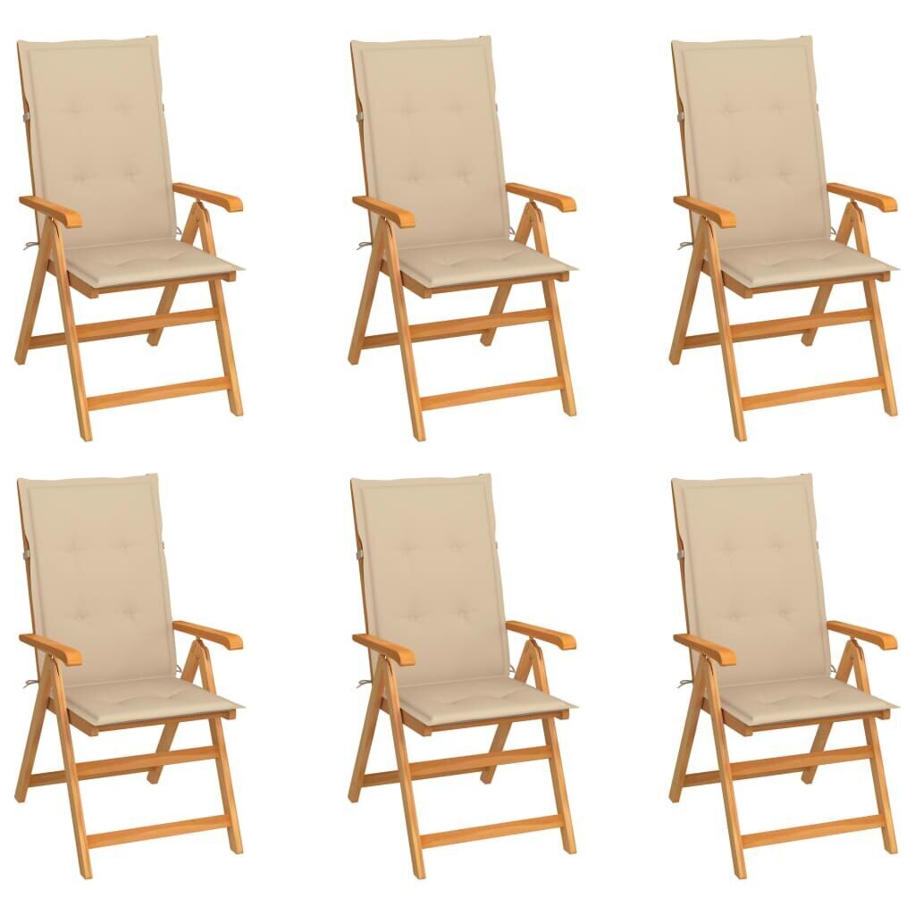 vidaXL dārza krēsli, bēši matrači, 6 gab., masīvs tīkkoks цена и информация | Dārza krēsli | 220.lv