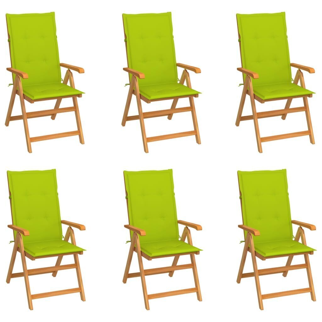vidaXL dārza krēsli, 6 gab., koši zaļi matrači, masīvs tīkkoks cena un informācija | Dārza krēsli | 220.lv