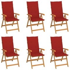 vidaXL dārza krēsli, sarkani matrači, 6 gab., masīvs tīkkoks цена и информация | Садовые стулья, кресла, пуфы | 220.lv