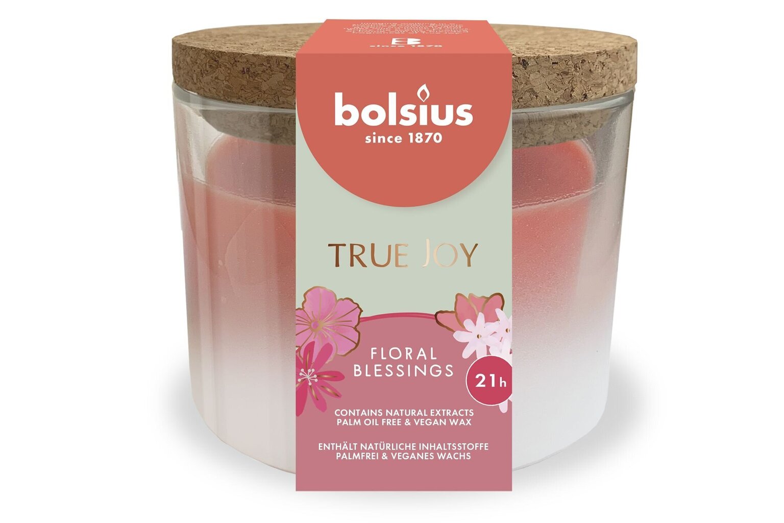 Bolsius aromātiskā svece ar vāku True Joy, 6,6x8,3 cm, ziedu aromāts цена и информация | Sveces un svečturi | 220.lv