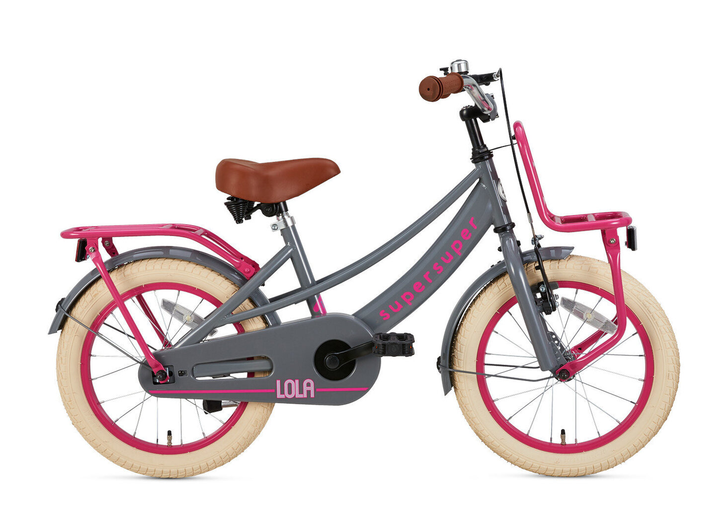 Bērnu velosipēds Supersuper Lola, 16”, pelēks/rozā cena un informācija | Velosipēdi | 220.lv