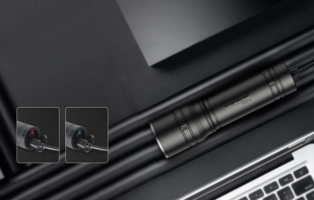 Lukturis Superfire S33-A, USB (melns) cena un informācija | Lukturi un prožektori | 220.lv