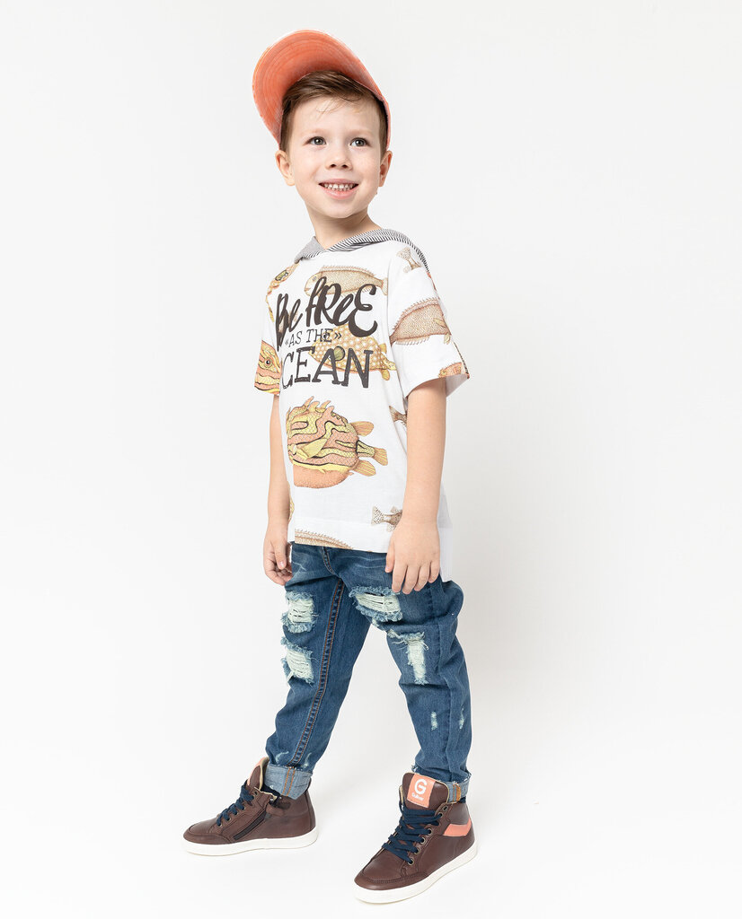 T-krekls ar kapuci un īsām piedurknēm zēniem Gulliver, balts, 104*56*51 cm cena un informācija | Zēnu krekli | 220.lv