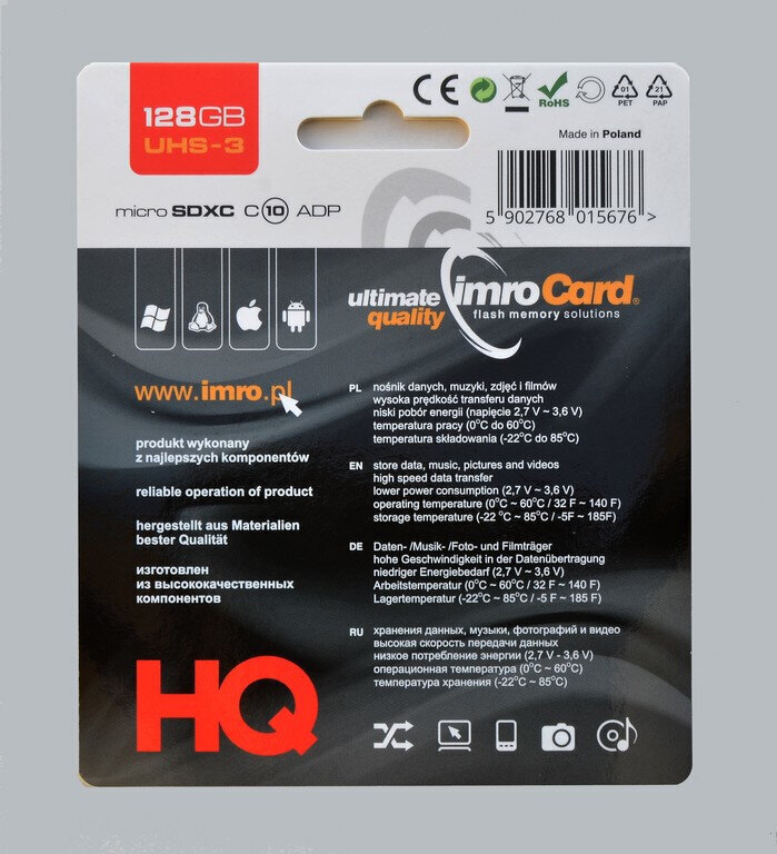 ImroCard karte, 128 GB+ adapteris cena un informācija | Atmiņas kartes mobilajiem telefoniem | 220.lv