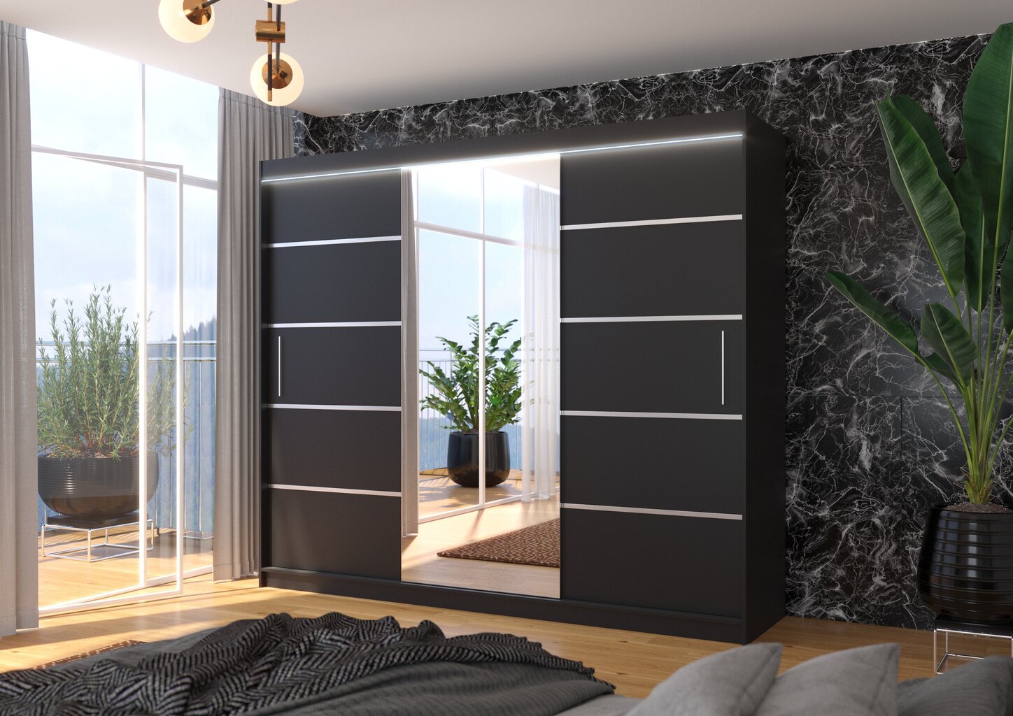 Skapis ar LED apgaismojumu ADRK Furniture Salto, melns цена и информация | Skapji | 220.lv