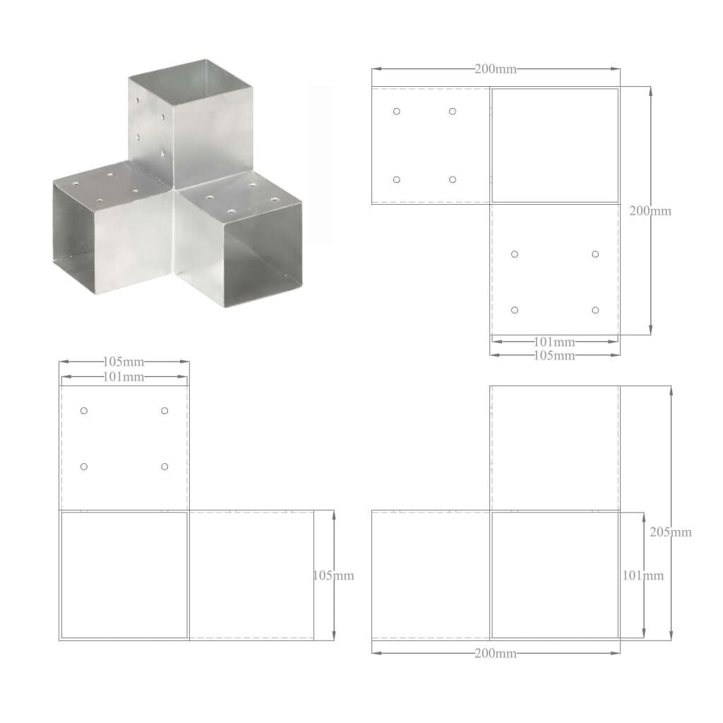 vidaXL stabu savienotāji, Y forma, 4 gab., cinkots metāls, 101x101 mm cena un informācija | Žogi un piederumi | 220.lv