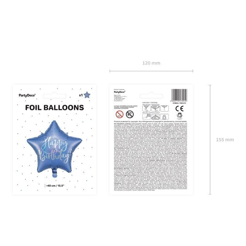 Folija balons "Happy Birthday" 40cm zils cena un informācija | Svētku dekorācijas | 220.lv