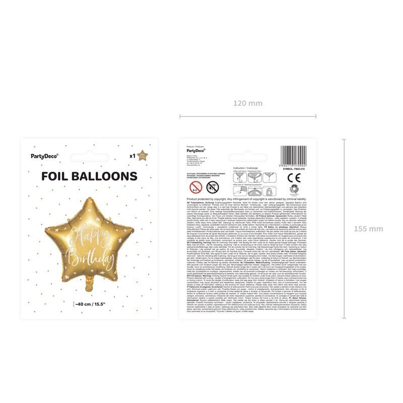 Folija balons "Daudz laimes dzimšanas dienā" 40cm zelts cena un informācija | Svētku dekorācijas | 220.lv