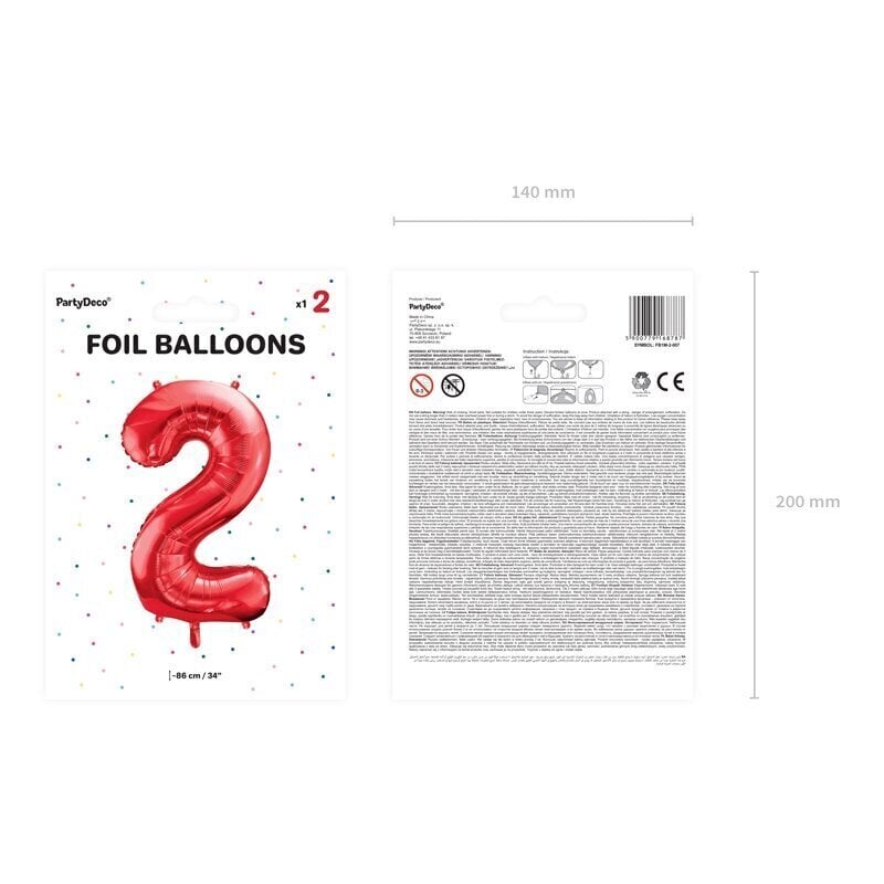 Folija balons "2" sarkans, 86 cm цена и информация | Svētku dekorācijas | 220.lv