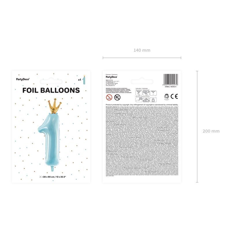 Folijas balons 1 ar vainagu, zils, 90cm cena un informācija | Baloni | 220.lv