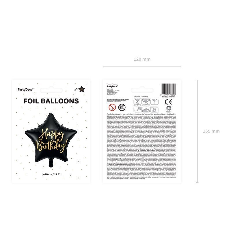 Folija balons "Happy Birthday" 40cm melns cena un informācija | Baloni | 220.lv