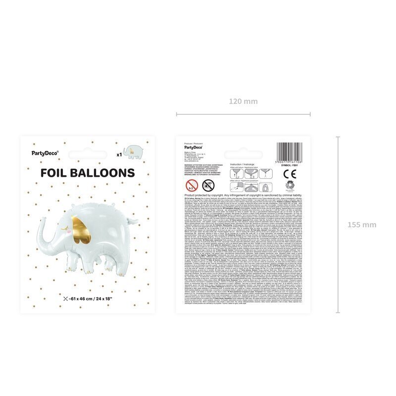 Folijas balons "Zilonis", 83x58 cm cena un informācija | Baloni | 220.lv