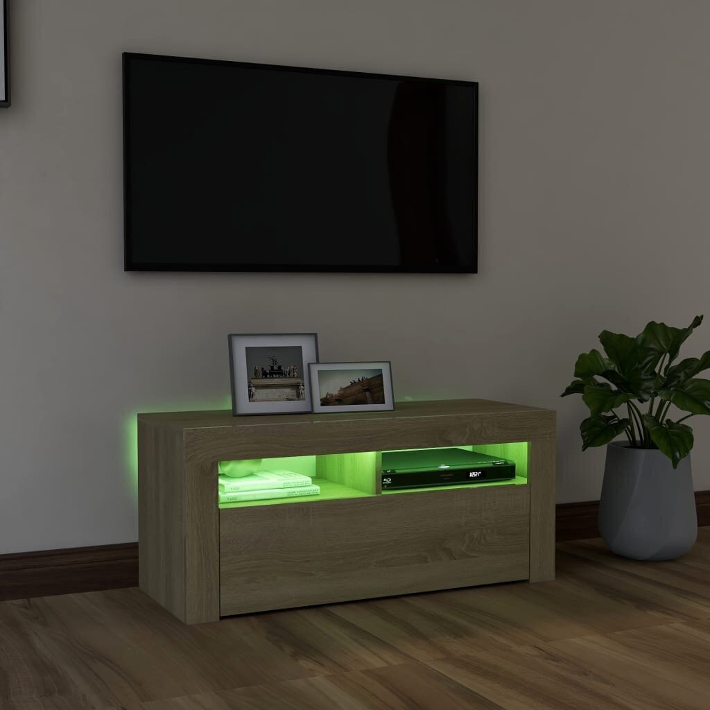 vidaXL TV galdiņš ar LED lampiņām, 90x35x40 cm, ozolkoka krāsā cena un informācija | TV galdiņi | 220.lv