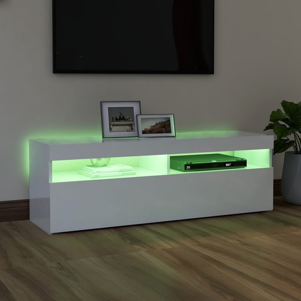 vidaXL TV galdiņš ar LED lampiņām, 120x35x40 cm, spīdīgi balts цена и информация | TV galdiņi | 220.lv