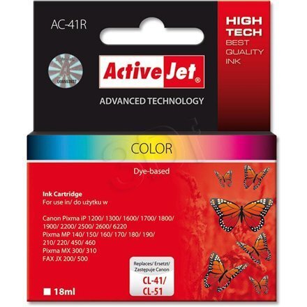 Tintes Activejet AC-41 Canon CL-41/CL-51 krāsainas цена и информация | Tintes kārtridži | 220.lv