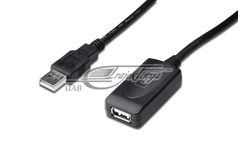 Kabelis DIGITUS DA-73101 (USB M - USB F, 15m, melnā krāsā) cena un informācija | Adapteri un USB centrmezgli | 220.lv