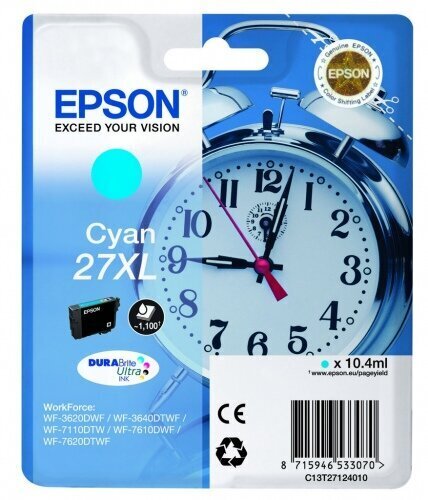 Epson Ink No.27XL Cyan (C13T27124012) 1,1k DURABrite Ultra 27XL cena un informācija | Tintes kārtridži | 220.lv