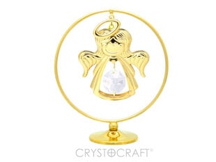 Eņģelītis iekārts ķēdītē aplī, ar baltiem SWAROVSKI kristāliem, uz pamatnes, zelta pārklājums cena un informācija | Interjera priekšmeti | 220.lv