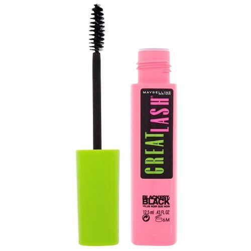 Skropstu tuša Maybelline Great Lash Blackest Black, 12.5 ml цена и информация | Acu ēnas, skropstu tušas, zīmuļi, serumi | 220.lv