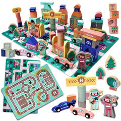 Развивающий пазл из деревянных кубиков - гоночная трасса (160 деталей) цена и информация | Развивающие игрушки | 220.lv