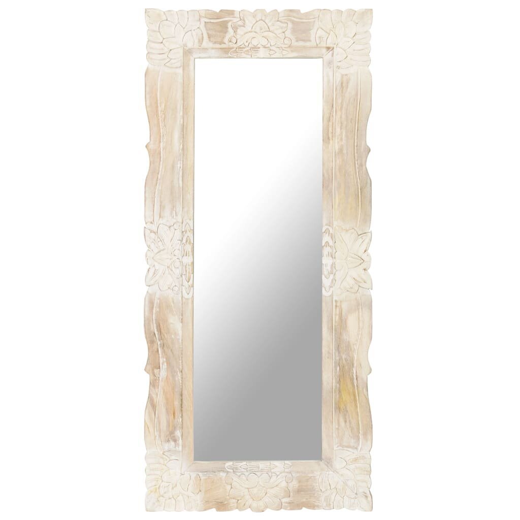vidaXL spogulis, balts, 110x50 cm, mango masīvkoks cena un informācija | Spoguļi | 220.lv